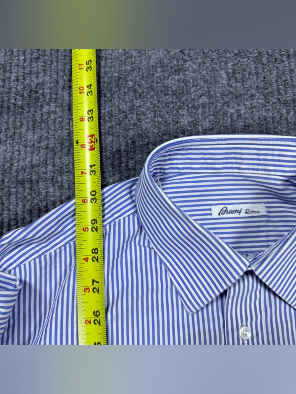 Brioni Dress Shirt Mens 17 / 43 Striped Blue Button Up Cotton Made in Italy - Picture 10 of 10
